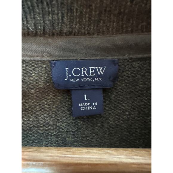 J Crew 100% Lambswool Sweater Collar Button Chest Pockets Size Large Green - Picture 6 of 8